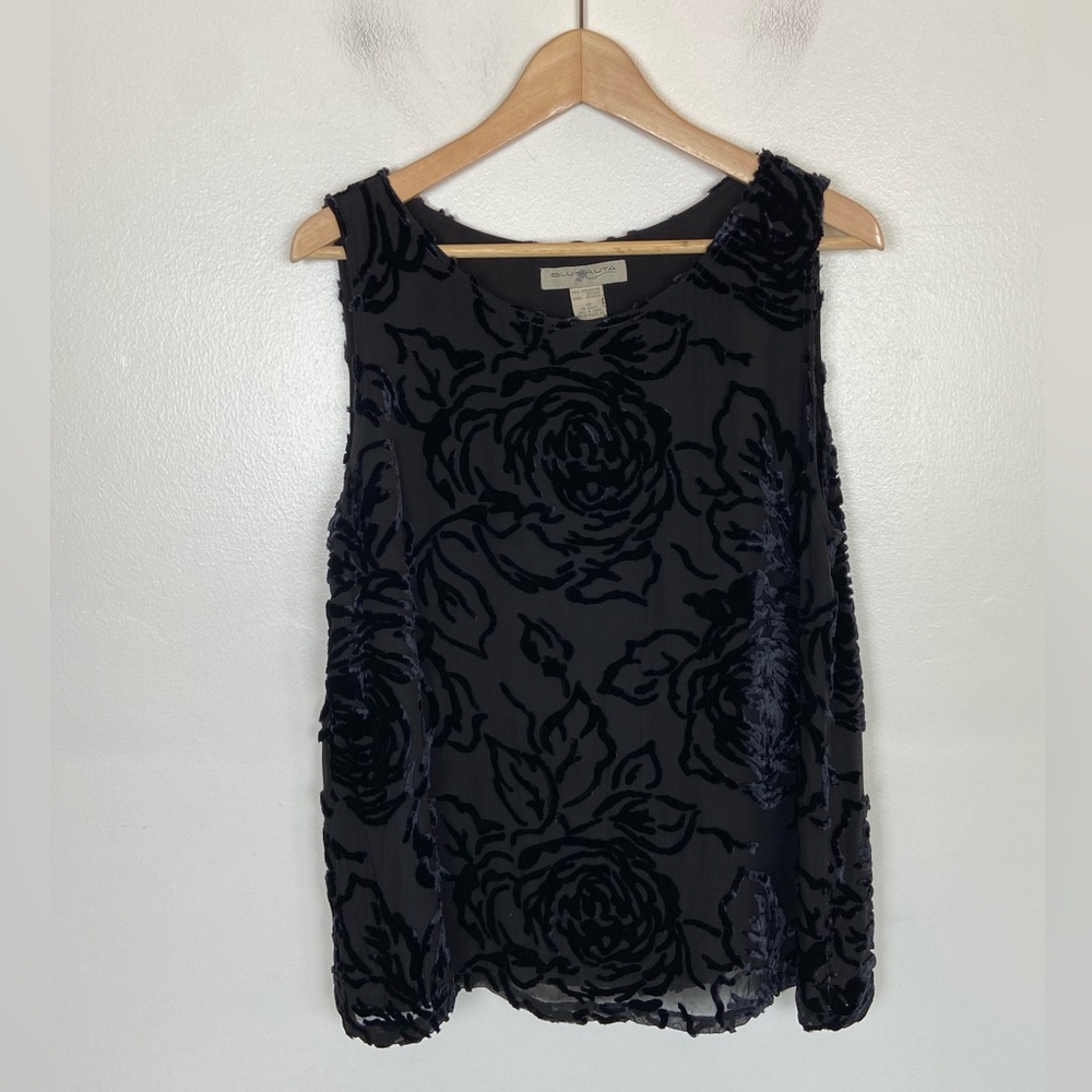 Blunauta Silk Blend Velvet Burnout Top Size 48 US L‎ Black Whimsigoth Sleeveless
